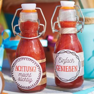 Lovingly Decorated Hanger Bottles with DIY Ketchup