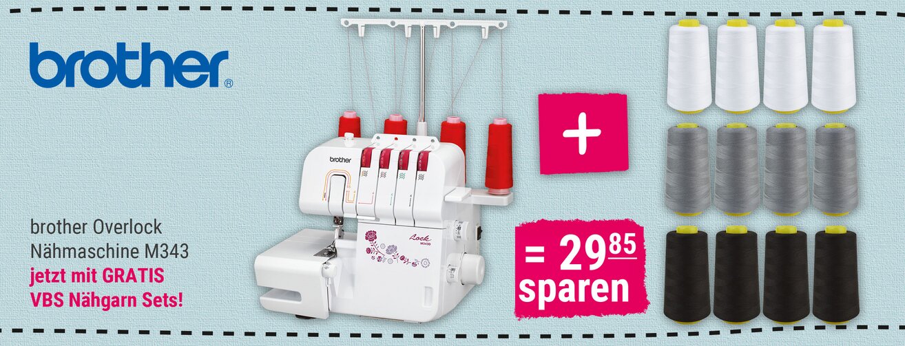 brother Overlock Nähmaschine M343 mit GRATIS VBS Nähgarn Sets