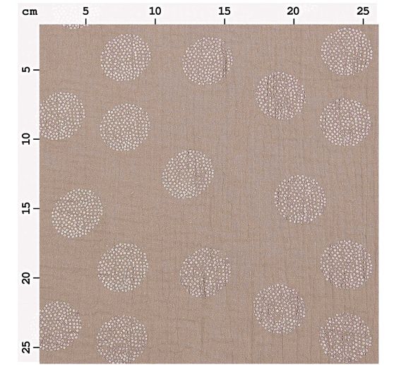 Tissu coton mousseline froissée imprimé métallisé au mètre « Sakura Blossom Taupe » 