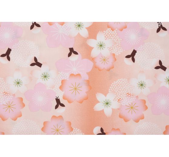 Tissu coton popeline au mètre « Sakura fleurs panachées » 