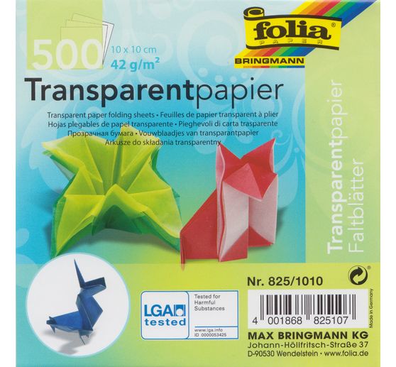 Feuilles de pliage en papier transparent « 10 x 10 cm », 500 feuilles